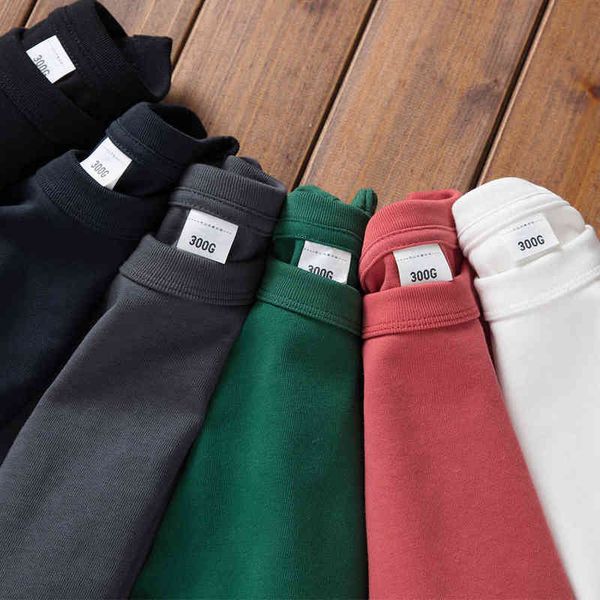 300g coton poids lourd T-shirt mode coréenne simple couleur unie à manches courtes pour homme haut nouvel été unisexe t-shirts occasionnels G1229