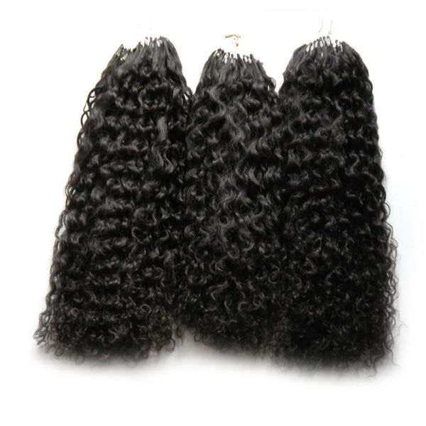 300g Micro Loop Hair Extensions 300S cheveux bouclés crépus mongols Humains Pro-collés Micro-Loop Micro Anneaux Liens Extension de Cheveux Humains