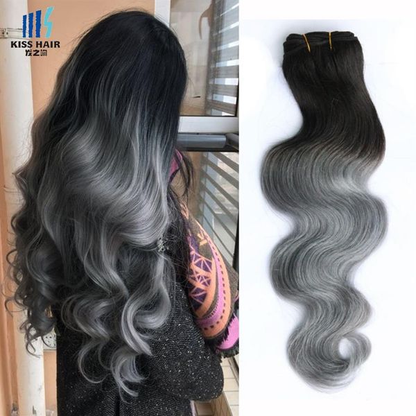 300g Ombre Deux Tons Bundles de Cheveux Humains T 1B Gris Bonne Qualité Couleur Extension de Cheveux Brésiliens Brésilien Cambodgien Péruvien Indien296f