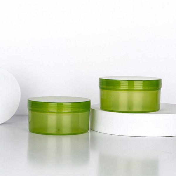 Tarro cosmético de plástico PP verde transparente de 300g, envases de embalaje de maquillaje de tamaño de viaje recargables para crema, loción, máscara de barro