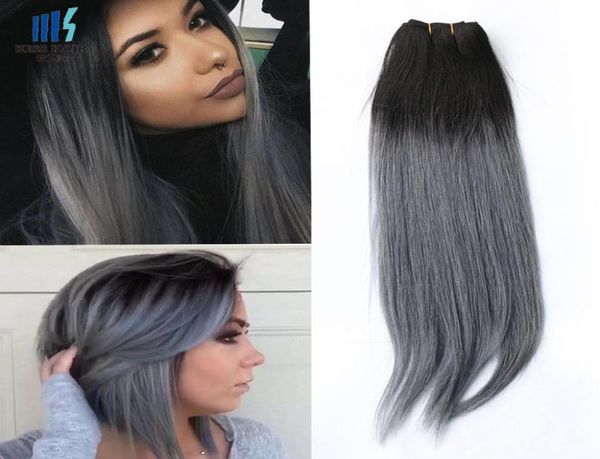 300 g Dos tonos T 1B Gris oscuro Ombre Paquetes de tejido de cabello humano Buena calidad Color Brasileño Peruano Malasia Indio Cabello recto 9858251