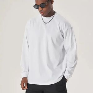 300gsm T-shirt à manches longues d'automne lourde pour hommes 100% coton chemise ôt or tops blanc vestiges pour hommes surdimensionnés 240409