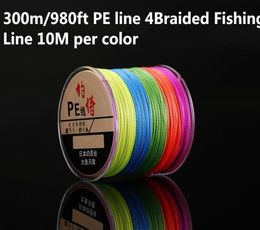 300m980ft PE Ligne 4 BRAIDED Fishing 10m par couleur Multicolored 10100 lb Test pour la performance Higrade en eau salée 3687381