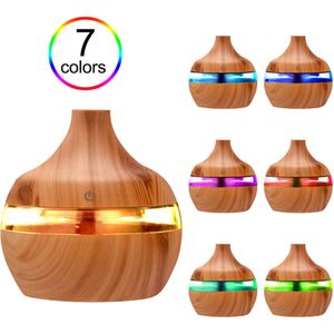 Humidificador difusor de aceite aromático esencial para aromaterapia de 300ml, humidificador de aire de grano de madera, Mini generador de niebla USB, luz LED nocturna de 7 colores