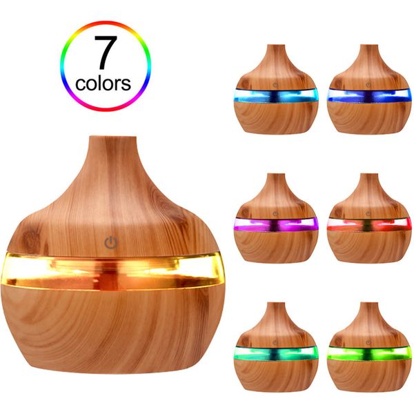 300 ml aromathérapie diffuseur d'huile essentielle d'arôme humidificateur humidificateur d'air à grain de bois USB Mini brumisateur 7 couleurs LED veilleuse