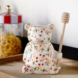 Pot à miel ours mignon en céramique de 300ml, avec couvercle, pot de rangement pour cuillère de cuisine, accessoire de décoration pour la maison, outils de cuisine, cadeaux créatifs 273w