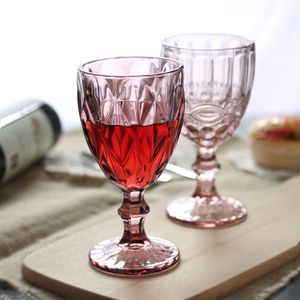 300 ml gekleurde vintage wijngoblet glazen waterbokjes in reliëf wijnglazen voor bruiloftsfeestje wijnsap ijsdrankje