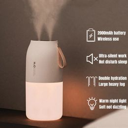 300 ml double pulvérisateur humidificateur d'air 2000 mAh USB batterie rechargeable sans fil Aroma Mist Maker Fogger diffuseur lumière Umidificador 240109