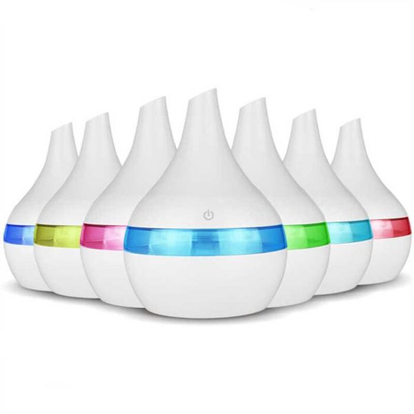 300 ml Électrique Ultrasons Air Humidificateur USB Aroma Diffuseur Huile Essentielle Aromathérapie Bois Cool Mist Maker LED Lumière Pour La Maison 210724