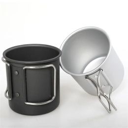 Tasse de Camping en plein air de 300ml, avec poignée pliable, tasse Portable en alliage d'aluminium Ultra-léger pour la randonnée en plein air, cuisine en titane