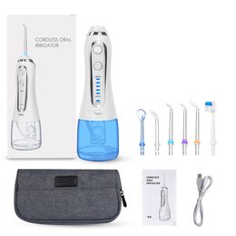 300ml Portable Oral Irrigator USB Rechargeable Dental Water Flosser Jet 5 Modes Irrigator Dental Dents Cleaner + 5 Jet Tip Bag