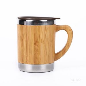 Tasses à café en bambou en acier inoxydable de 300 ml avec poignée et couvercles bouteilles d'eau de camping tasse de voyage à thé isolée écologique T2I51798