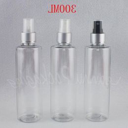 Botella de plástico transparente de 300 ml con bomba de pulverización de plata, subembotellado de agua de tóner / maquillaje de 300 cc, envase cosmético vacío Kkodq