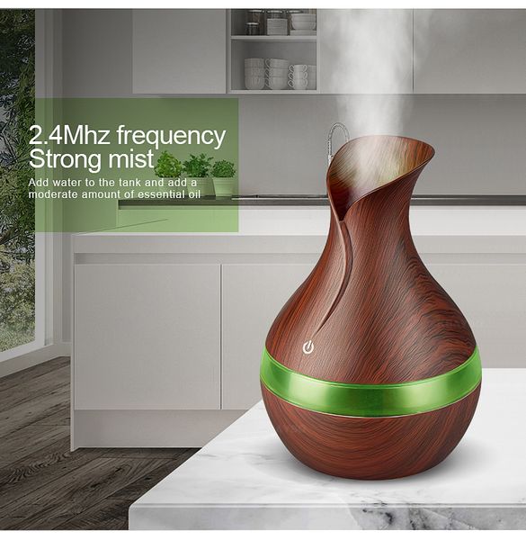 Humidificateur de Vase d'aromathérapie à Grain de bois de 300ml, diffuseur d'arôme électrique, diffuseur d'huile essentielle en forme de Vase, humidificateur d'aromathérapie à Air