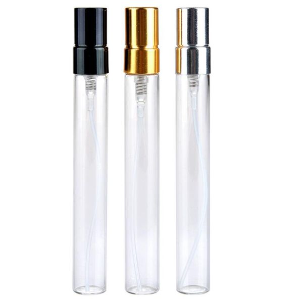 300pcs 10ml bouteilles de pulvérisation transparentes petites bouteilles de parfum vides en verre atomiseur avec atomiseur en aluminium 10cc échantillon bouteilles de parfum LX2986