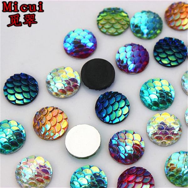 Strass ronds en résine de couleur AB, 300 pièces, 10mm, écailles de poisson, pierres de cristal à dos plat, gemmes pour vêtements, artisanat, décorations, bricolage, ZZ622262H