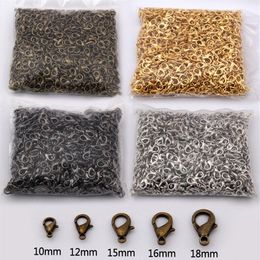 300 stks 15 MM Sieraden Bevindingen Brons goud rose Goud zwart rhodium zilver Karabijn Haken voor Ketting Chain264V