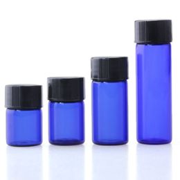 300 pièces 1 ml 2 ml 3 ml bouteille bleue petite bouteille d'huile essentielle en verre avec réducteur de bouchon inviolable noir pour hommes et femmes