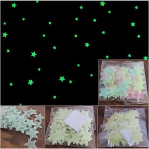 300 Uds estrellas 3D que brillan en la oscuridad pegatinas de pared luminosas pegatinas de pared fluorescentes para niños habitación de bebé dormitorio techo decoración del hogar WY116