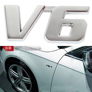 300pcs 3D V6 Emblème Decal Métal Chrome 3M Badge Autocollant Pour Moteur 6 Cylindres en gros