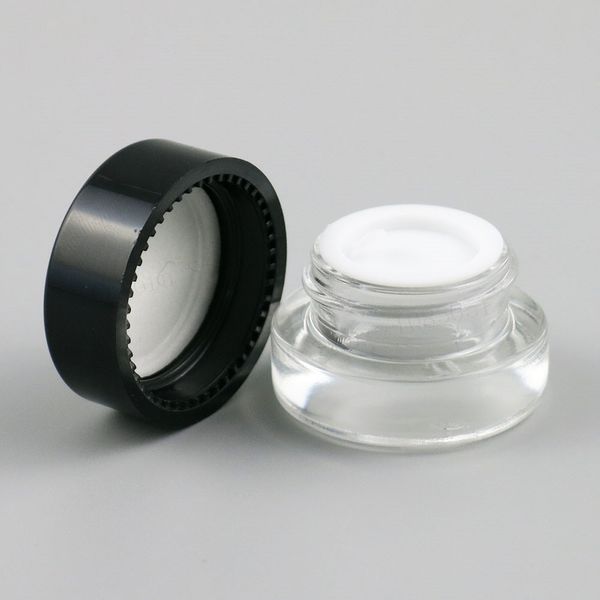 300pcs 3g Mini pot de crème pour le visage en verre transparent 3ml pot pour les yeux avec bouchon à vis en argent noir