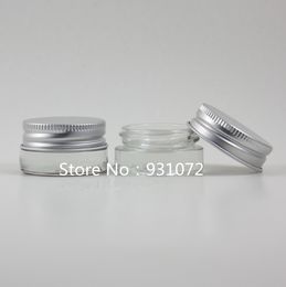 300 stks 5G Clear Glass Cream Jar met zilveren aluminium deksel, cosmetische pot, verpakking voor monster / oogcrème, mini glazen fles