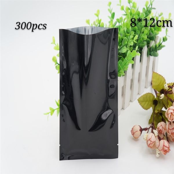 300 pièces 8*12 cm noir ouvert dessus thermoscellé sac d'emballage sous vide mylar pochette en aluminium accessoires de téléphone valve cadeau paquet pochettes sachets de thé en plastique