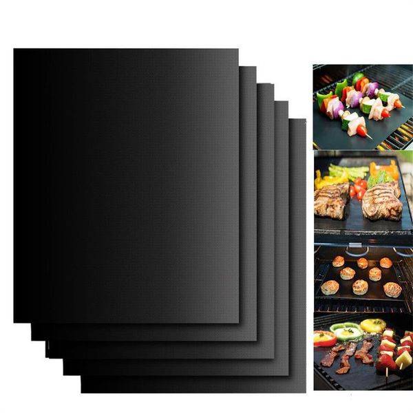 300 piezas BBQ Grill Mat portátil antiadherente y reutilizable que hace que asar a la parrilla sea fácil 33 * 40 CM 0.2 MM Black Horno Hotplate Mats DH9485