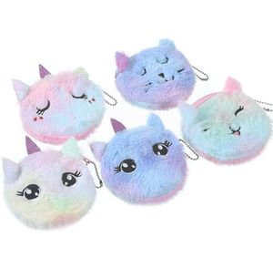 300 pièces dessin animé en peluche mignon porte-monnaie mignon chat fourrure cercle portefeuille fille pochette brodé sac clé écouteur organisateur pochette enfants cadeau