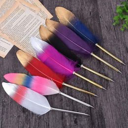 300 stks Creative Metal Feather Ballpoint Signature Quill Pens Christmas Wedding Gift Mixed Color