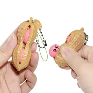 300 stks Kawaii Anti Stress Peanut Party Gunst Fidget Speelgoed Decompressie Pinda-Toys Squishy Squeeze Pinda's Sleutelhanger Schattige Stress; Volwassen Kids Sensory Toy DHL