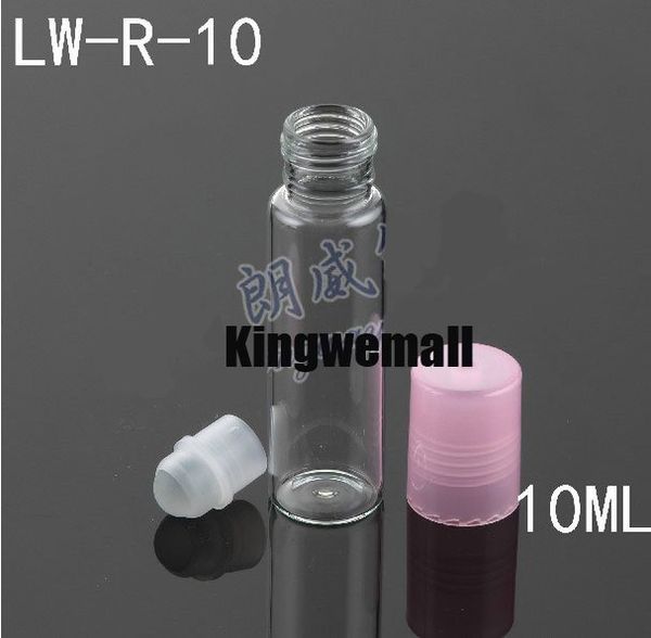 300 UNIDS / LOTE Envío gratis, Mini Vial de Muestra de Perfume de 10 ML, Botella de Vidrio Probador con LW-R-10 DE BOLA ROLL-ON