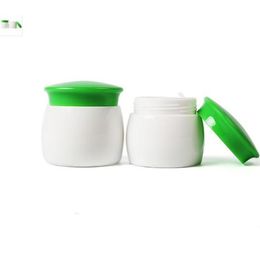 Mini pot vide blanc, 300 pièces/lot, 15ml, 20ml, 30ml, pour maquillage cosmétique, couvercle vert, crème pour le visage, baume à lèvres, 15g, 20g, 30g