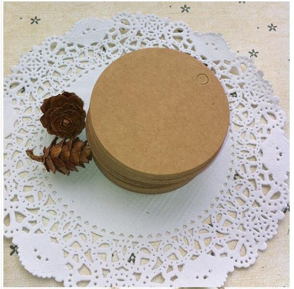 300 Pcs/Lot 5*5 cm petite taille ronde vêtements Kraft papier accrocher étiquette de prix événement présent carte Scrapbooking papier étiquette blanc signet