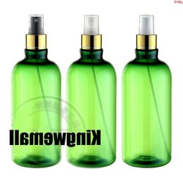 300PCS / LOT-500ML Botella de bomba de oro en aerosol, envase cosmético de plástico verde, subembotellado de perfume vacío con atomizador de niebla Brgwc