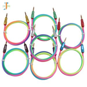 300 pcs/lot câble Aux Jack 3.5mm mâle à mâle arc-en-ciel rond balle adaptateur de câble Audio pour casque haut-parleur ordinateur portable fil Aux cordon