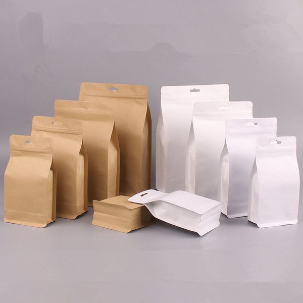 300 unids/lote bolsa grande de papel Kraft de pie para envasado de alimentos con cierre de cremallera bolsa aluminizada para alimentos nueces galletas dulces hornear té