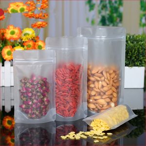 300 stks / partij Matte Clear Plastic Zip Lock Stand Up Klep Pakkettassen Snack Thee Voedsel Opslag Herbruikbare Ziplock Doypack Poly Bag