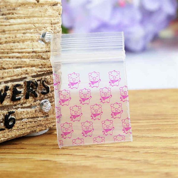 300pcs / lot Mini auto-scellant Zip Lock Plastic 3 5x5cm Fuchsia Pig Design Ziplock Bijoux Emballage Bags239l