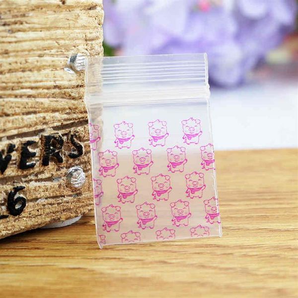 300pcs / lot Mini auto-scellant Zip Lock Plastic 3 5x5cm Fuchsia Pig Design Ziplock Bijoux Emballage Bags294D