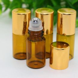 3 ml Amber Glass Roll on Flessen Aromatherapie Essentiële olieroller Flessen met rollerbal voor parfum 1200pcs / lot