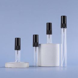 300 stks Mini Clear Glass Essenti￫le olie Parfum Fles Spray Atomizer Portable Travel Cosmetische container 2 ml 3 ml 5 ml 10 ml Parfums Zwarte dopflessen JoBlot