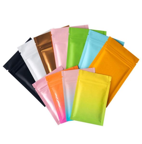 300 piezas pequeño Multicolor fondo plano papel de aluminio bolsa con cierre de cremallera cremallera resellable Mylar comida carne en polvo cuentas de maíz joyería calor S9002177