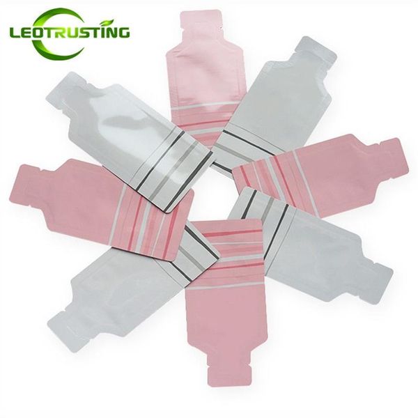 300pcs petite bouteille blanche rose forme feuille d'aluminium ouvert sac supérieur poudre crème liquide shampooing essai thermoscellage emballage pochettes2009