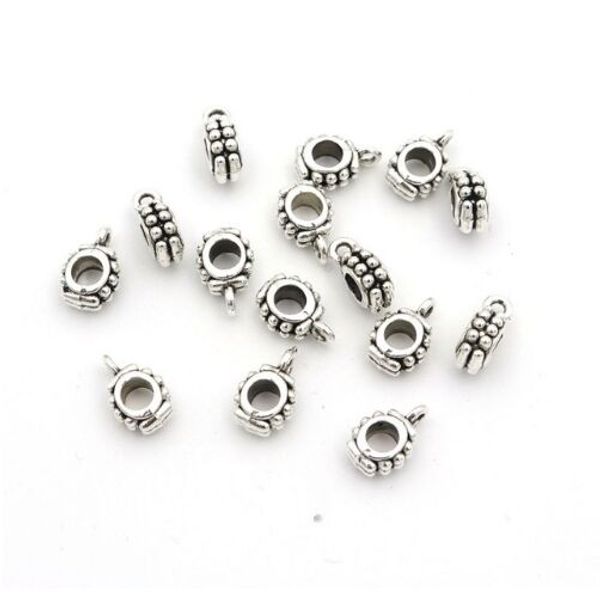 300 piezas de metales de plata antiguos tibetanos con agujero grande, cuentas de fianza europeas, dijes de conector para fabricación de joyas, accesorios al por mayor, 5x13mm