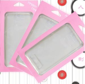300 stks Groothandel Hot Selling Simple Pink Color Paper Packaging voor iPhone 7 7Plus Telefoon Shell Case Verpakkingsdoos met BLISTER INNERLAY