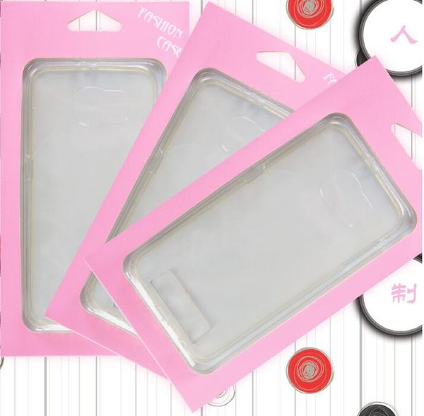 300 pcs vente en gros vente chaude simple emballage en papier de couleur rose pour iphone 7 7plus boîte d'emballage de coque de téléphone avec plateau intérieur blister