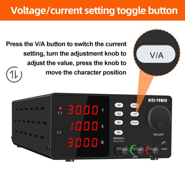 300W 4 Regulador de voltaje de memoria 220V LED Bench Switching Fuente de alimentación de conmutación ajustable 30V 10A 60V 5A 300V 1A Fuente de CC programable