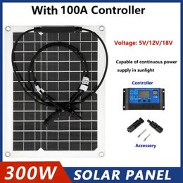 300W Zonnepaneel 18V Zon Power Cellen Bank Met Connector Cover Controller IP65 voor Telefoon Auto RV Boot lader 240110