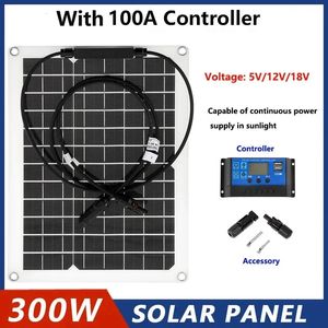 Panneau solaire 300W 18V, banque de cellules solaires avec couvercle de connecteur, contrôleur IP65 pour téléphone, voiture, camping-car, bateau, chargeur 240110